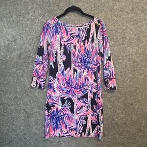 Lilly Pulitzer Dress Women Size XS Navy Long Sleeve Sophie UPF 50+ Palm Tropical